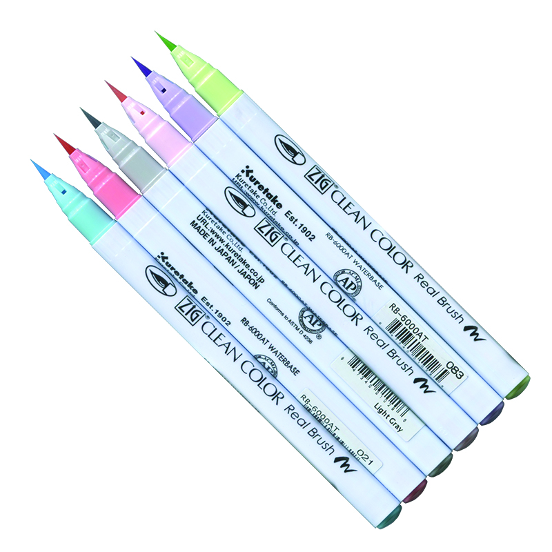 Kuretake Clean Color Real Brush Pen Set Pastel Colors, Brush Pens