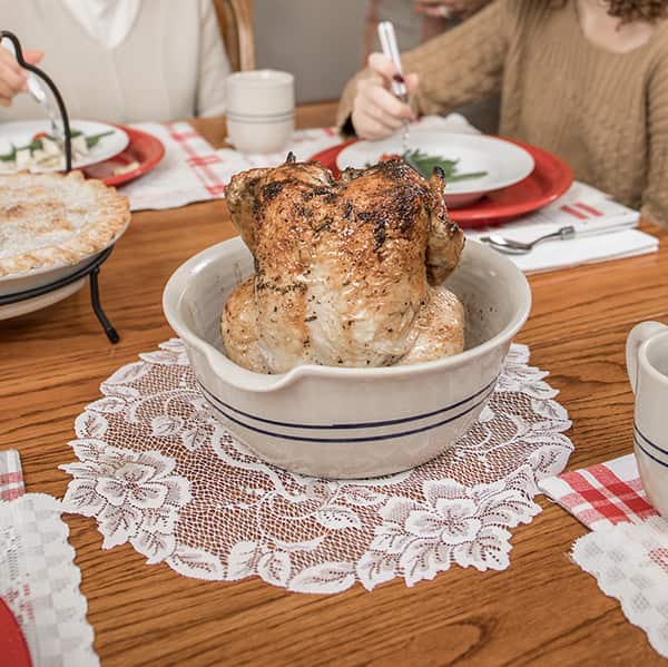 Heritage Blue Stripe Stoneware Chicken Cooker, Pots and Pans Lehman's