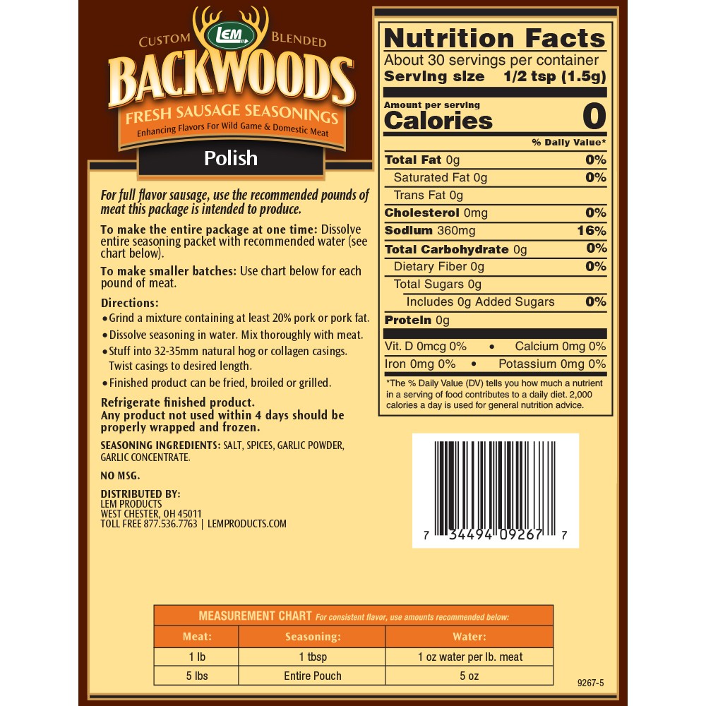 Backwoods Polish Fresh Sausage Seasoning LEM Products