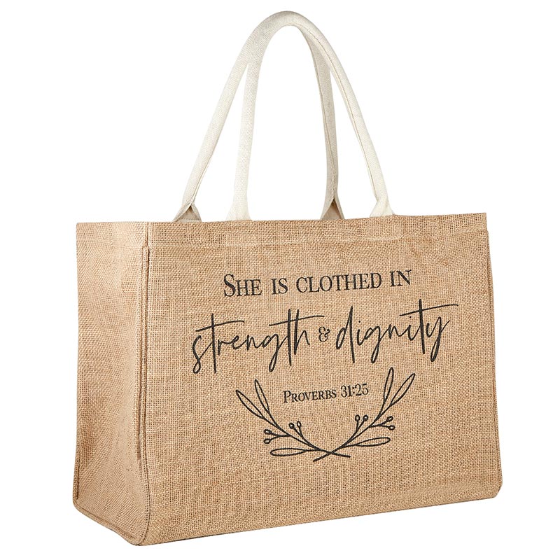 Strength & Dignity Jute Tote Bag 2/pk, Inspirational Gifts Living