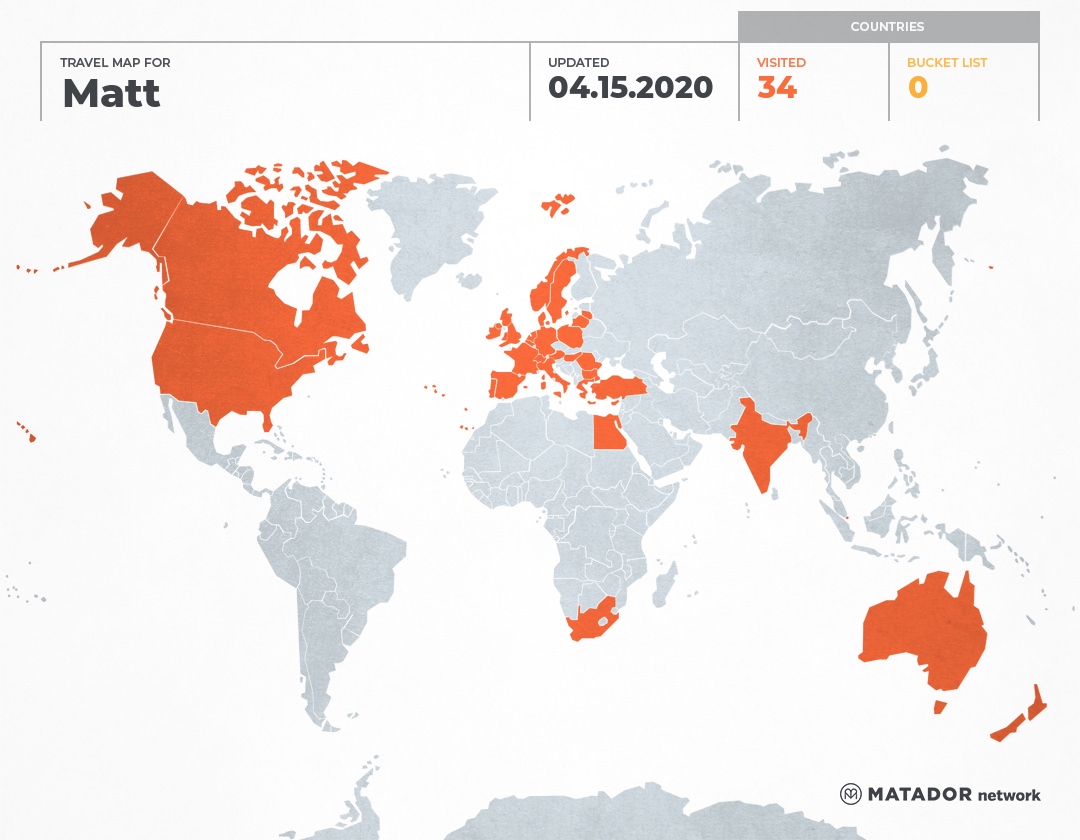 Matz Map Matt’s Travel Map – Matador Network