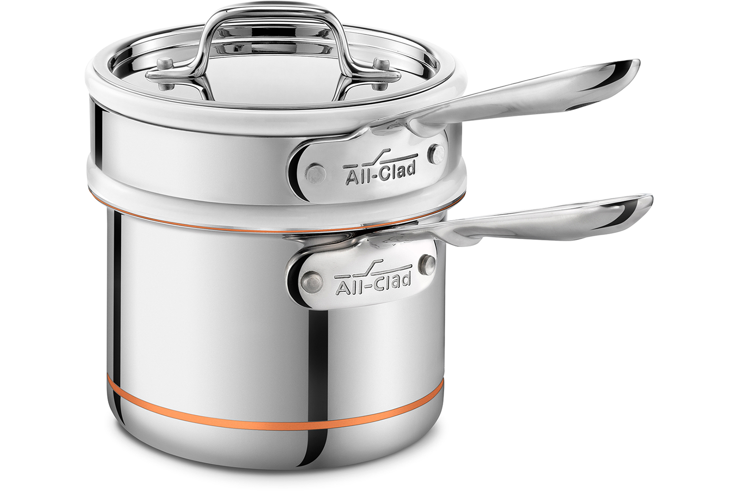 AllClad CopperCore 2qt Sauce Pan w/ Porcelain Double Boiler & Lid