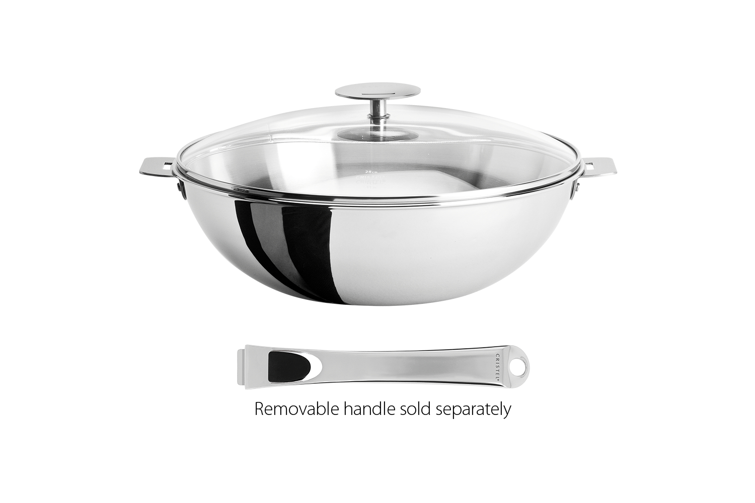 Cristel Casteline Stainless 4qt Wok w/Glass Lid WOKT28QKP