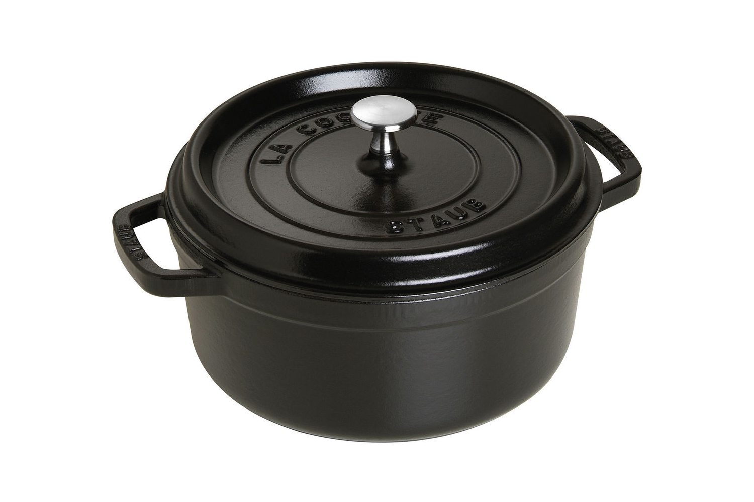 Staub 4qt Round Cocotte Black Matte & Stainless Steel Knob 1102425