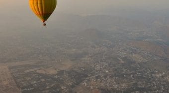 hot air balloon over jaipur, india