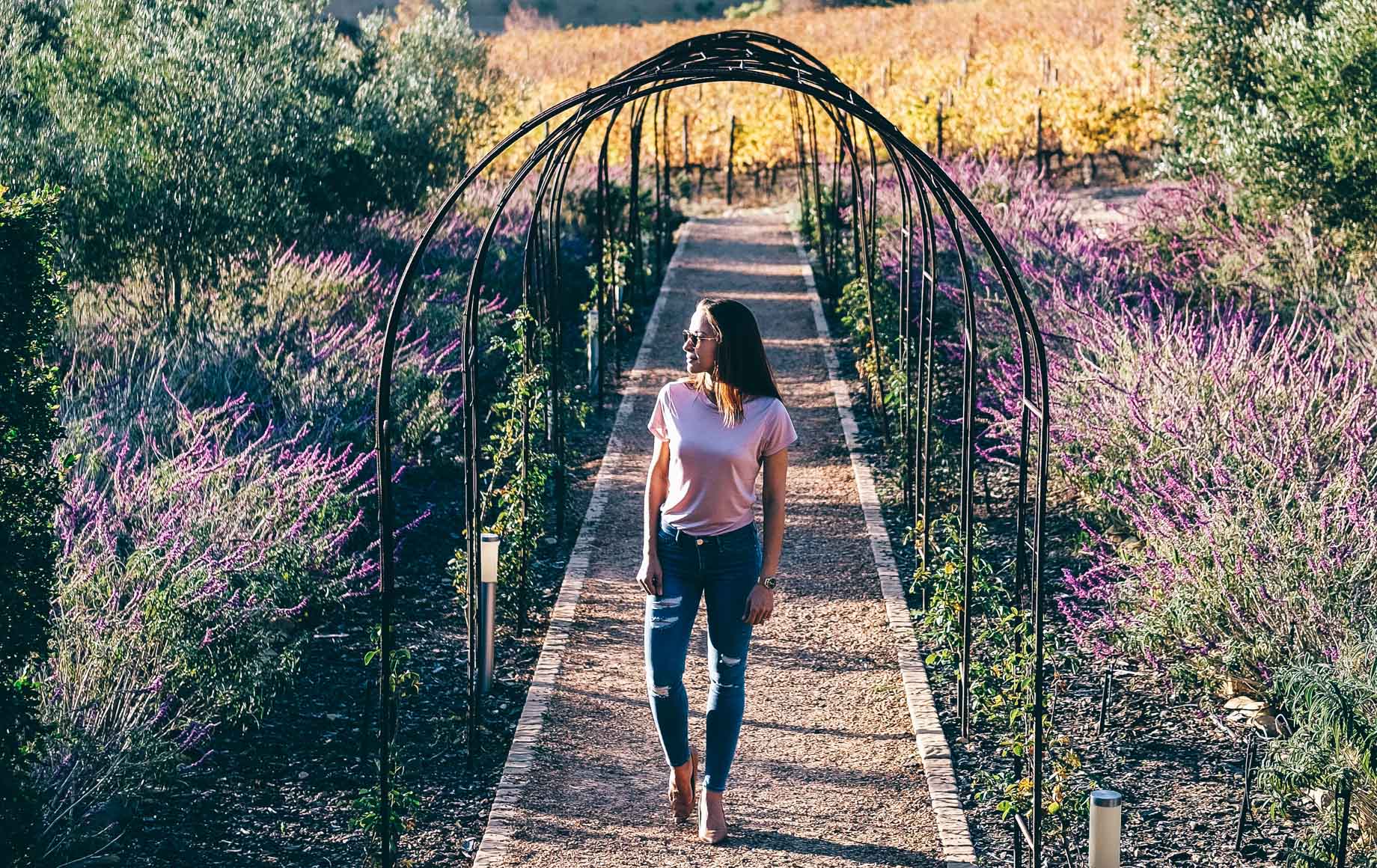 Woman taking a walk in the cape winelands park