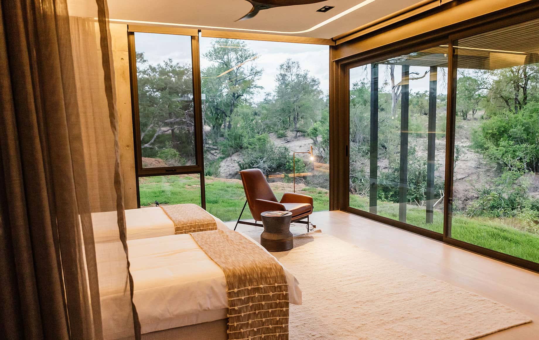 A bedroom with two beds