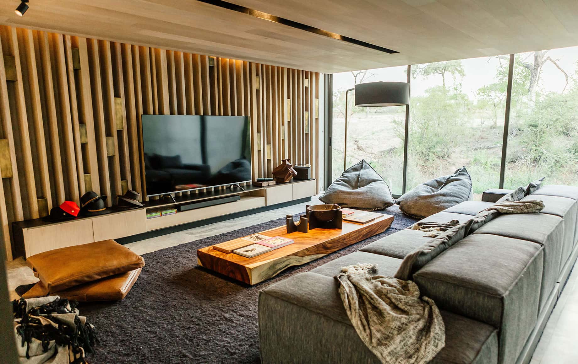 A living room with a television