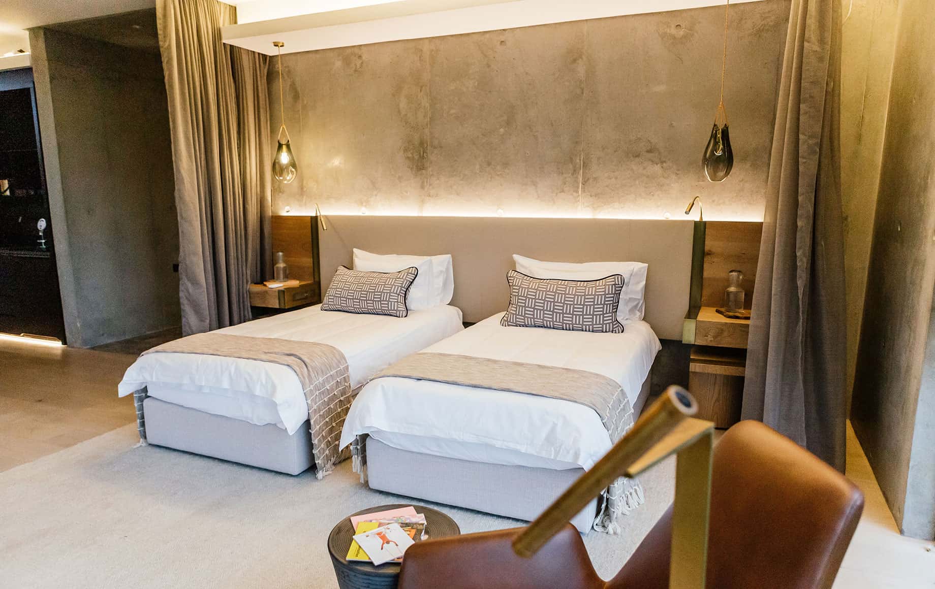 Another angle of a bedroom with two full sized beds