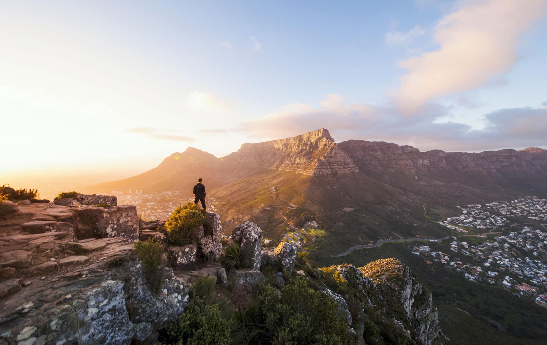 A man standing on top of Table Mountain.