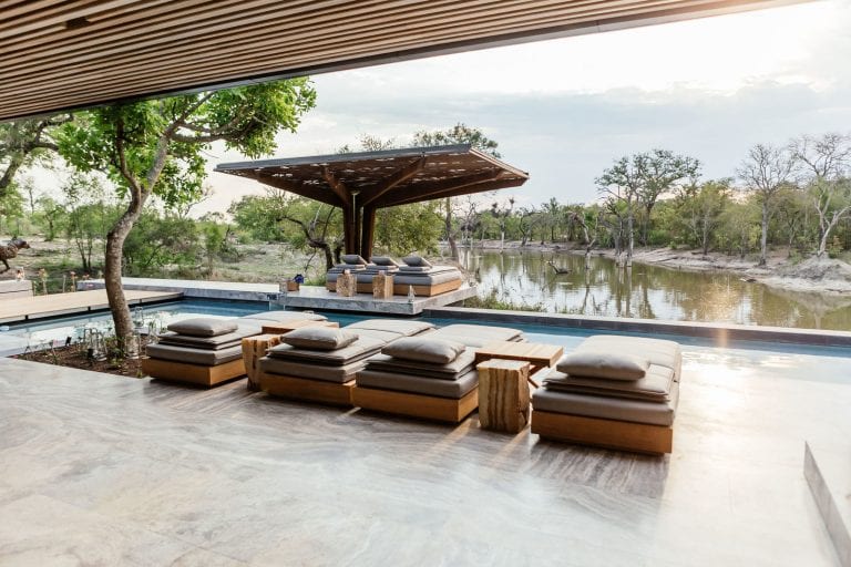 day beds overlooking a river