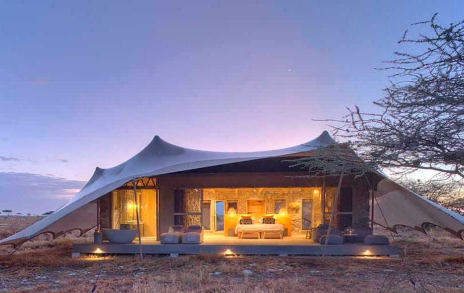 a hotel room at night in Namiri Plains