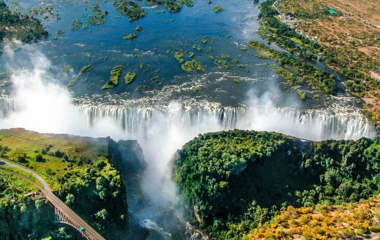 an aerial view of the majestic Victoria Falls
