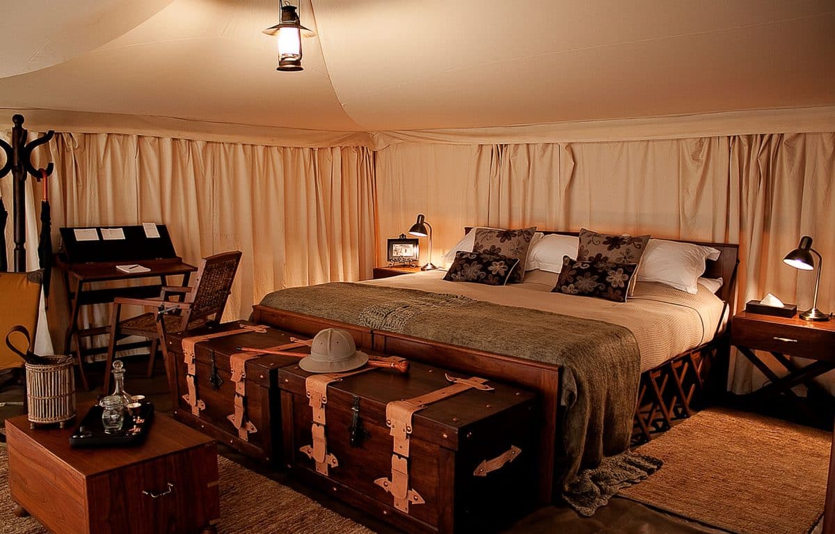 The master bedroom at the Serengeti Pioneer Camp.