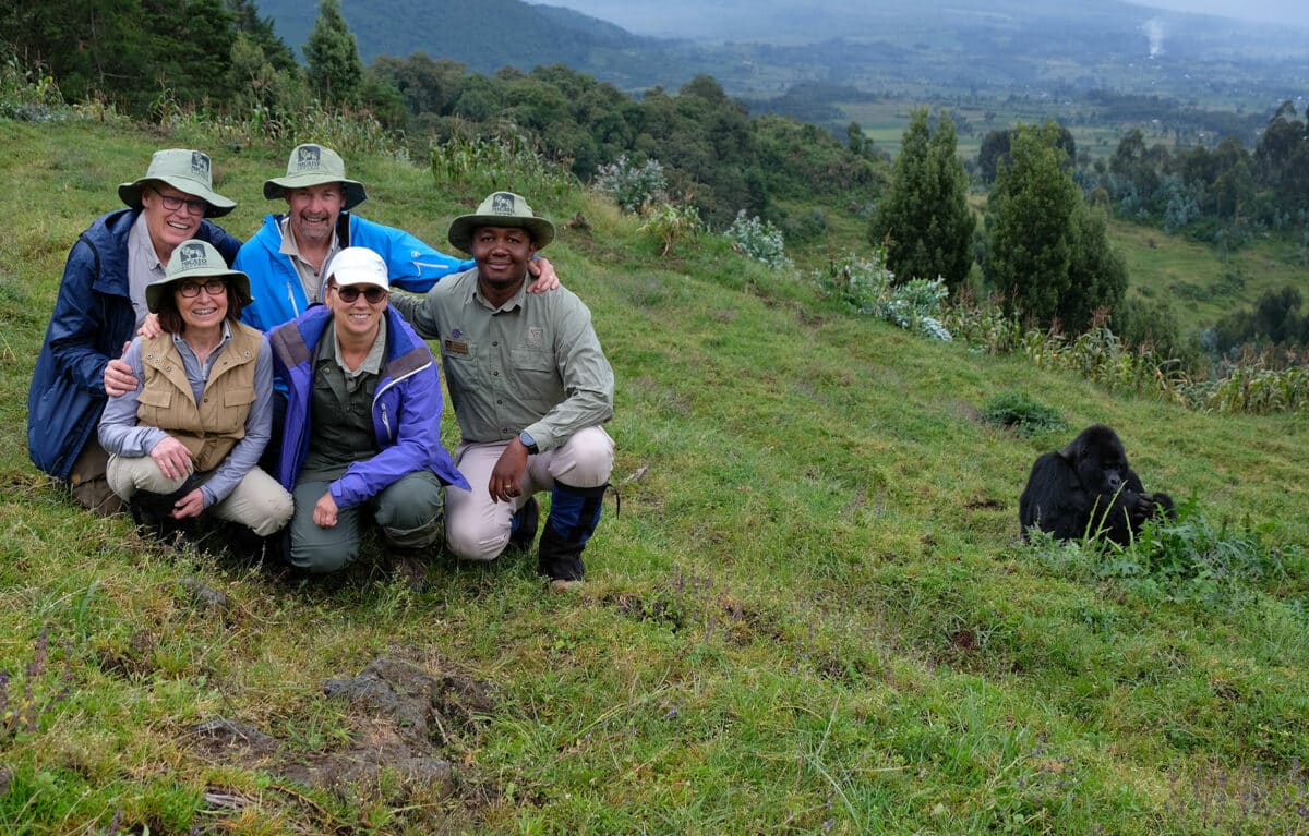 couple on a luxury african safari in rwanda gorilla trekking