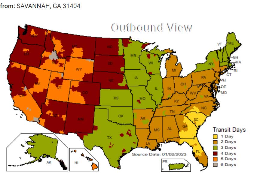 UPS Ground Shipping Map