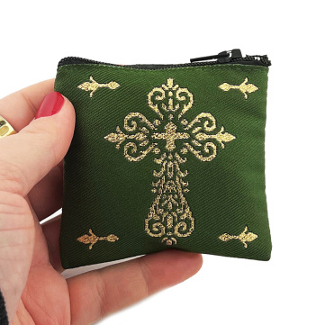 Gold Cross Small Rosary Pouches - set of 8