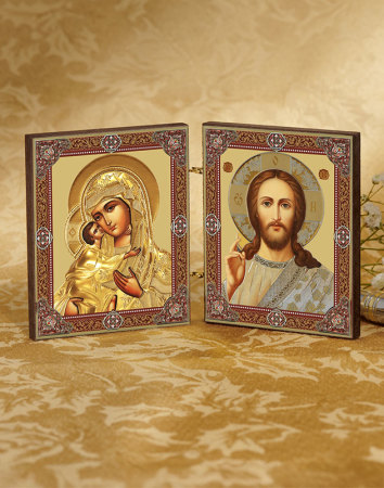 Gold Madonna and Christ Diptych - set of 4