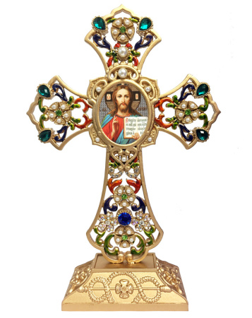 Jeweled Filigree Cross - Russian Christ