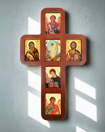 Wooden Icon Cross with Archangels