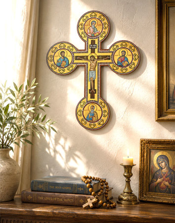 Hand Painted Evangelists Crucifix