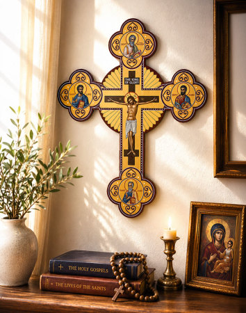 Hand Painted Evangelists Crucifix