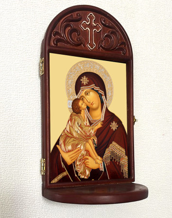 Our Lady of Vladimir Icon Wooden Home Shrine