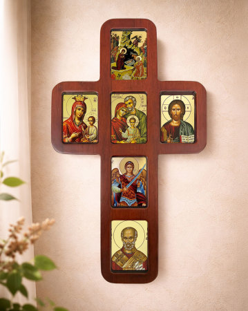 Wooden Icon Cross - Greek Icons