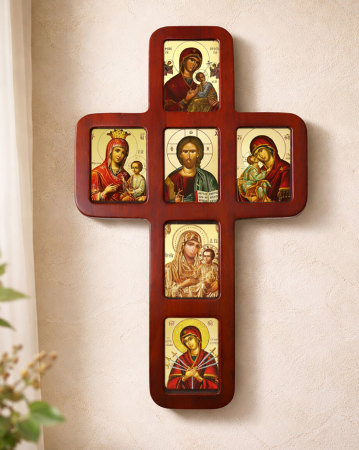 Wooden Icon Cross - Virgin Mary Icons