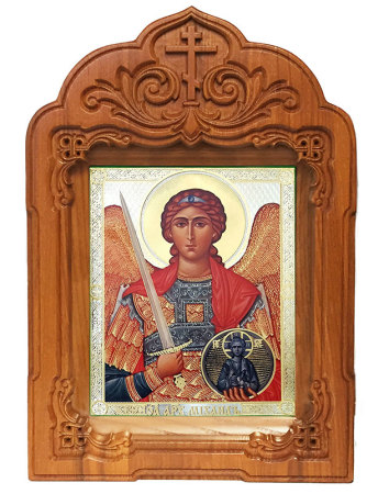 Arched Hand Carved Shrine - St Michael