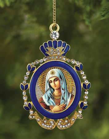Virgin of Humility Blue Enamel Ornament