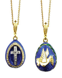 Reversible Cross and Dove Aquamarine Pendant