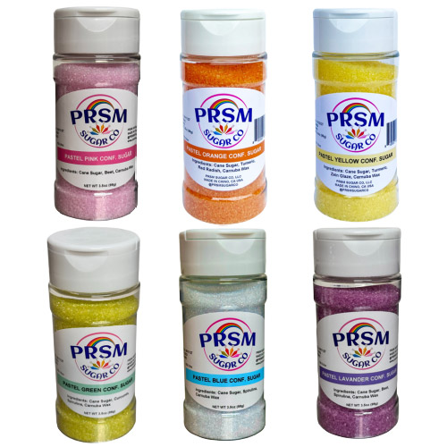 Confectioners Natural Sanding Sugar (Small) - Pastel Set (6 x 3.5oz Shakers)