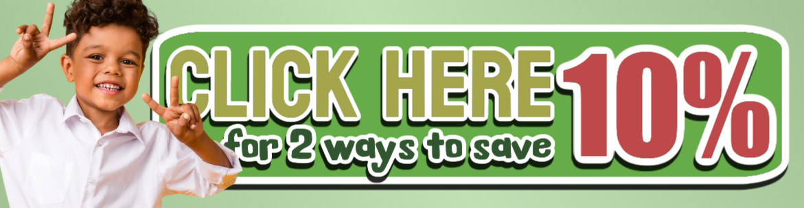 Banner with child, 10% off, click to save