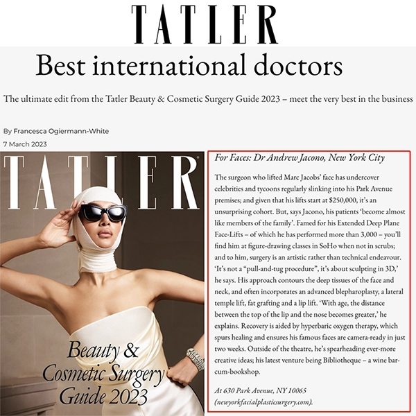 Dr. Jacono Named Best International Doctor in Tatler Magazine