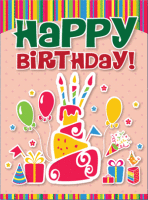 Pastel Birthday Greeting Card with 4 Layer Cake - Qty 50 Pastel Birthday Greeting Card with 4 Layer Cake - Qty 50