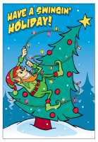 Elf with Christmas Tree Holiday Greeting Card - Qty 50 Elf with Christmas Tree Holiday Greeting Card - Qty 50