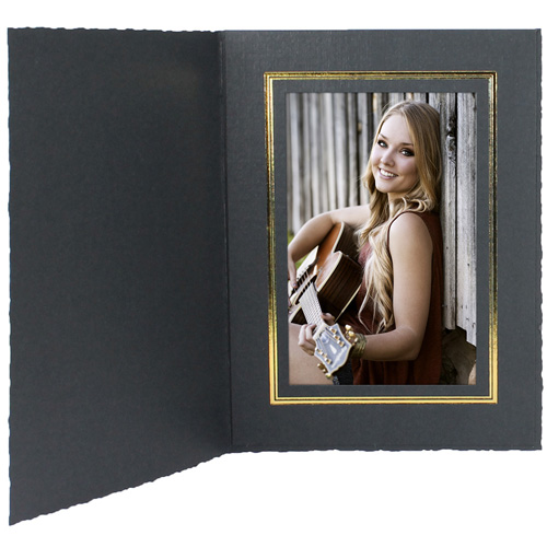 Cardboard Photo Folders Black w/Gold Foil 6x8 Vertical (25 Pack) 4x6 Event Photo Frames