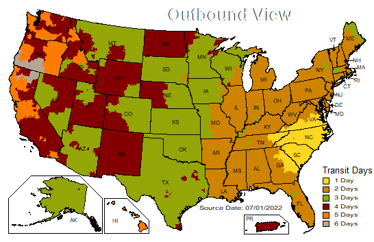 PressureWorx UPS Ground Transit Time Map