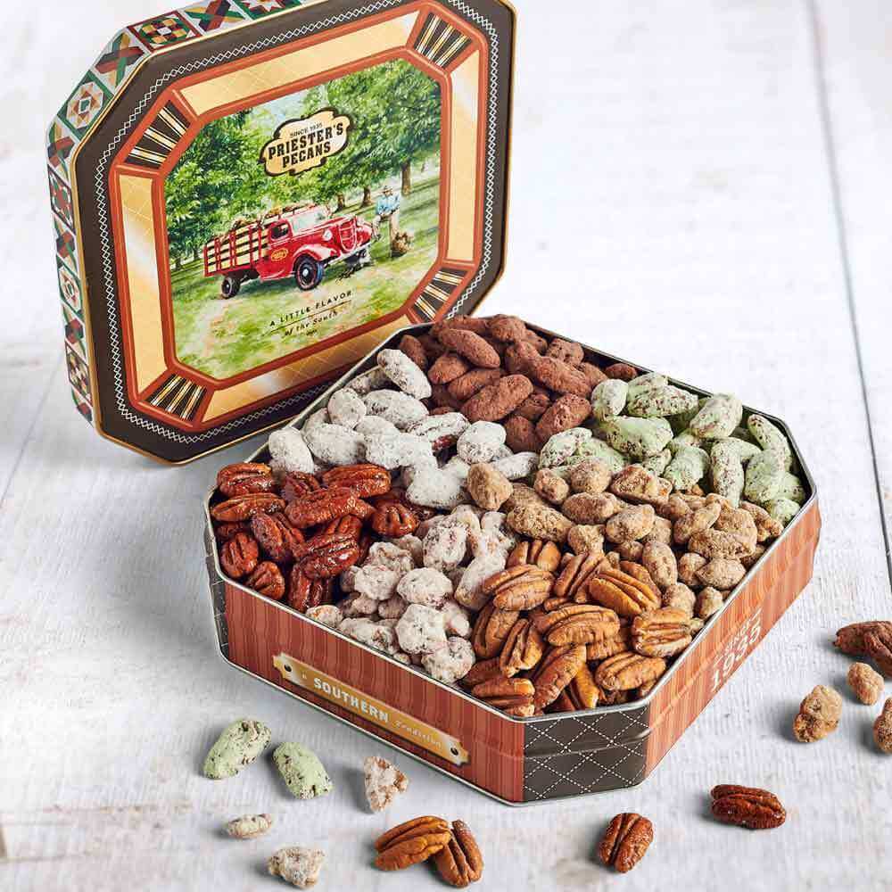 Seven Pecan Favorites in Pecan Grove Gift Tin Priester's Pecans