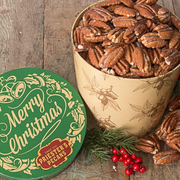 Roasted Salted Pecan Halves In Christmas Gift Tub Priester S Pecans