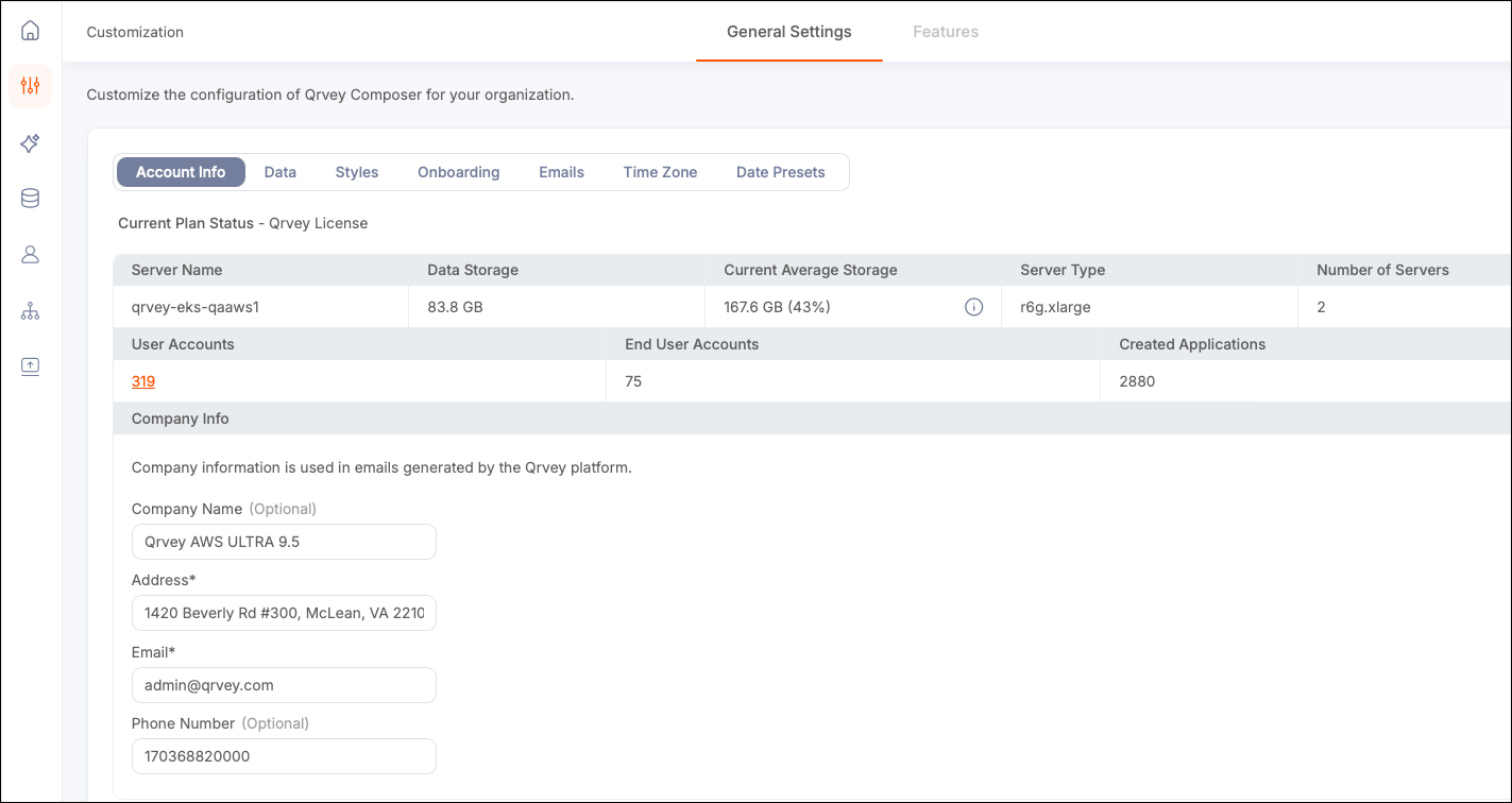 General Setting Account Info