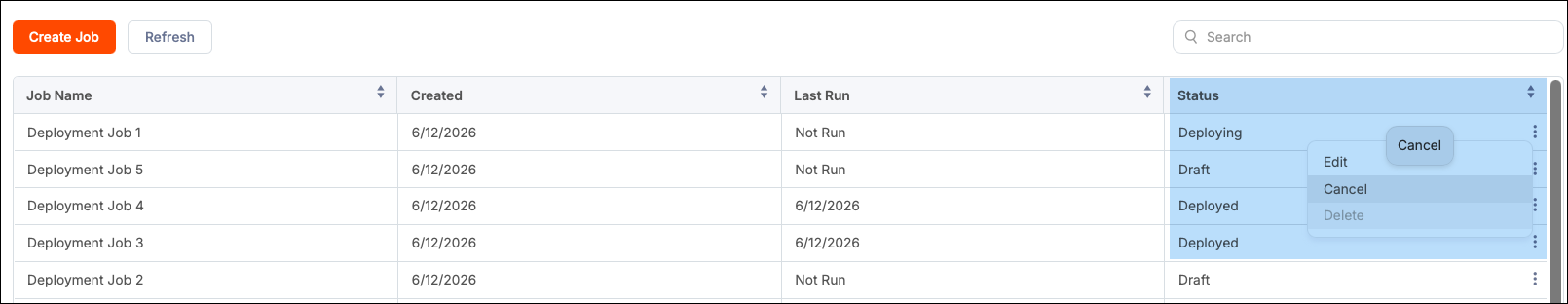 job options menu