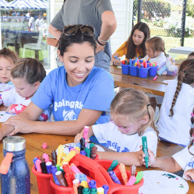 Campers working on arts and crafts.