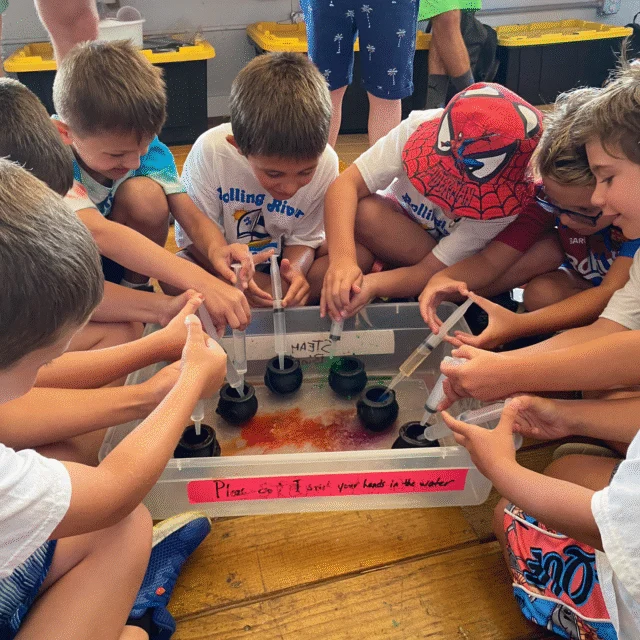 Campers working on an experiment at Steamboat lab.