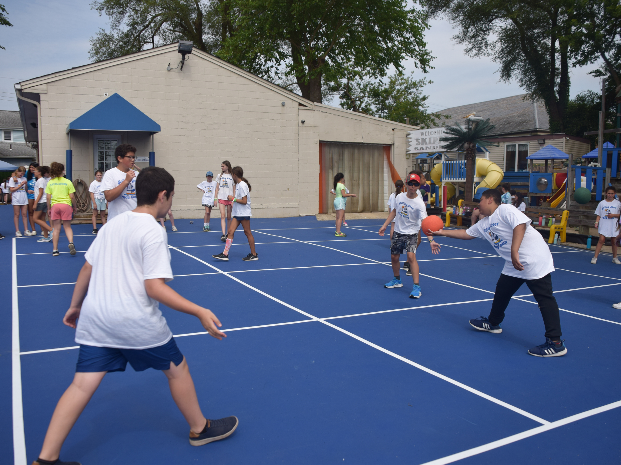 Campers playing boxball.