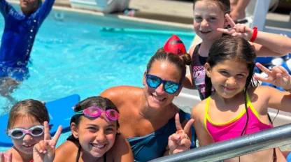 Campers at the swimming pool.