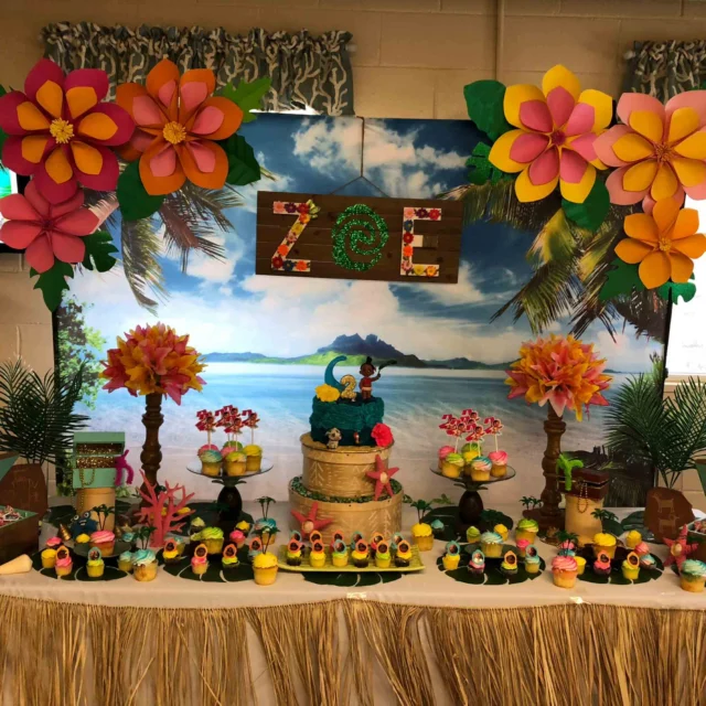 A floral and beach themed birthday setup.