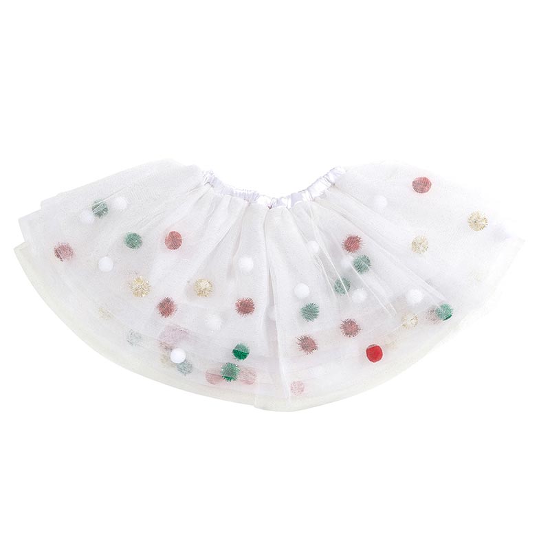 white tulle pom pom skirt