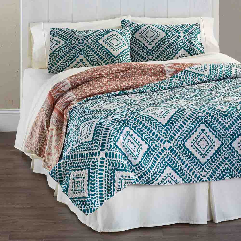Teal Diamond Kantha Bedding, Bedding & Pillows SERRV International